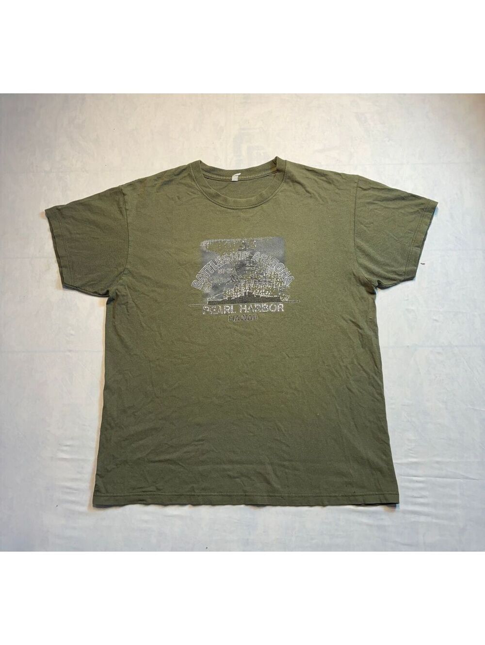 Vintage Battleship Arizona Pearl Harbor Hawaii T-Shirt Olive